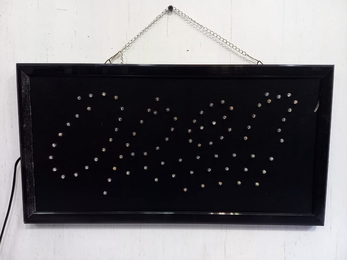 Sign Open LED Lighted Red Letters Blue Line
