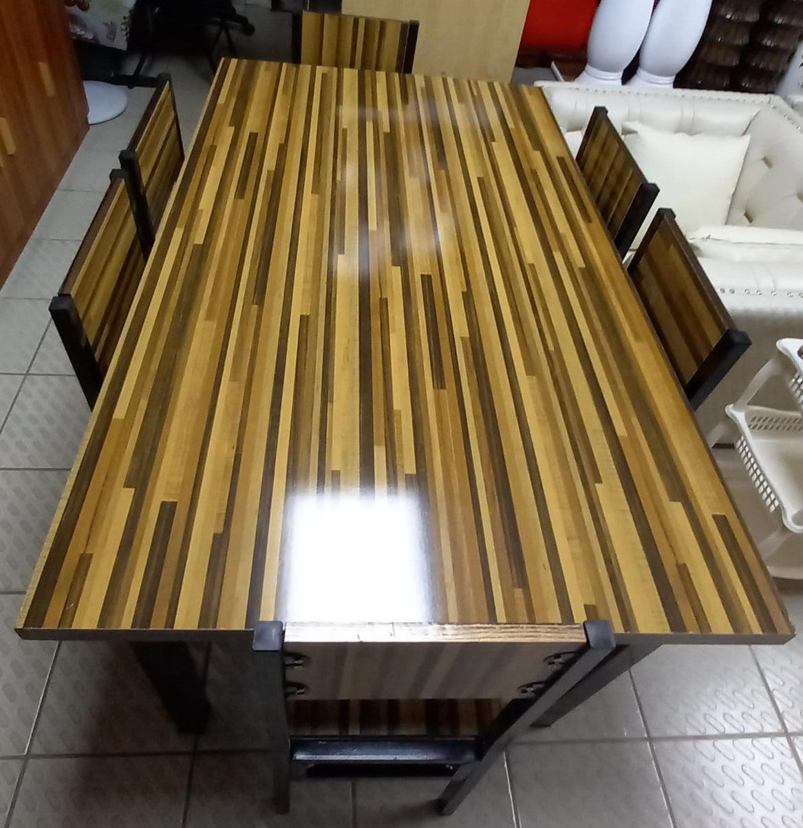 Wood Dining Table YR2201-1012 B-15 with 6 Chair Set