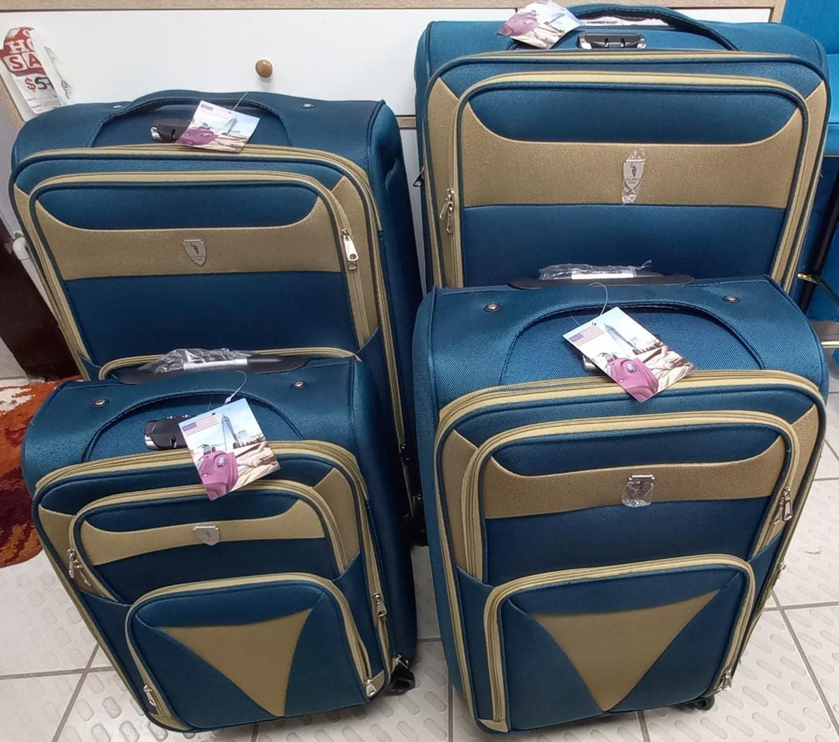 Luggage Suitcase Soft Fabric 4PCS Set 4 Wheel Spinner