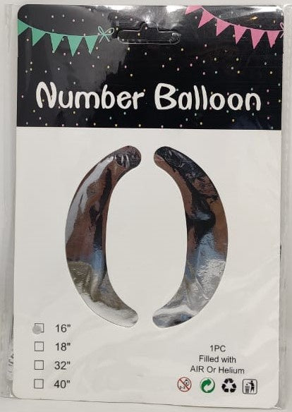 Party Balloons Foil Type Numbers 16" Silver JL18374
