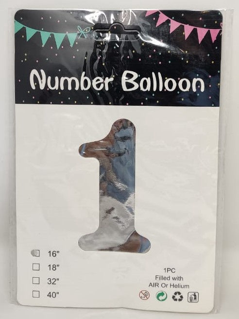 Party Balloons Foil Type Numbers 16" Silver JL18374