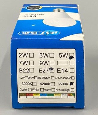 SUPER BRIGHT Bulb LED 5W E27 58-265V Blue Box Kt YG-22-6-GZ