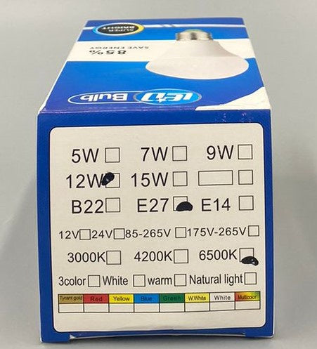 SUPER BRIGHT Bulb LED 12W E27 58-265V Blue Box Kt YG-22-6-GZ