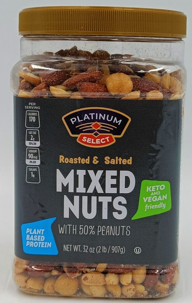 PLATINUM (FOOD) Platinum Nuts Roasted & Salted Mixed Nuts with 50% Peanuts 32OZ 907G