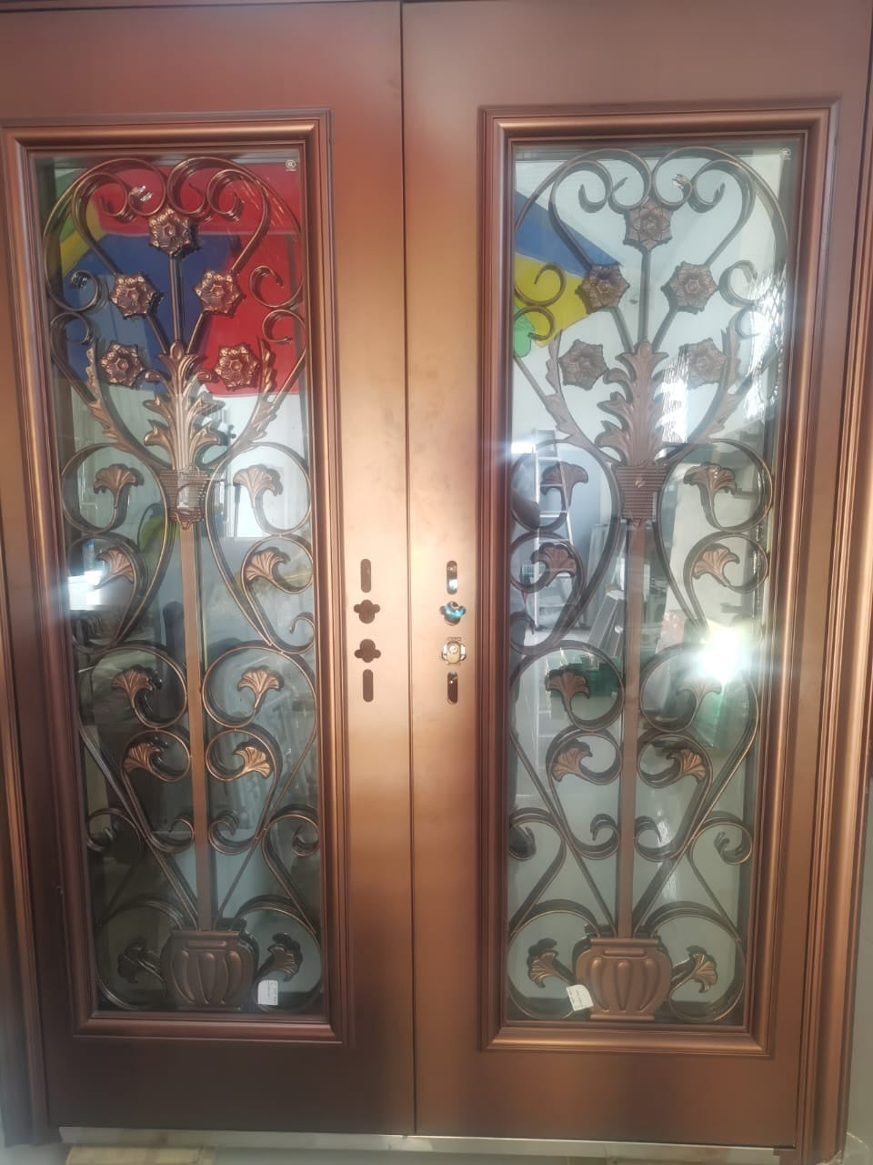Door Metal Double Bronze Design Glass 2050X1500X70MM ZYH-G068-1