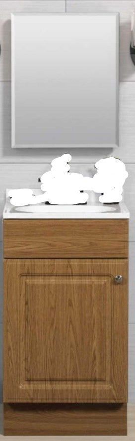 Bathroom Cabinet Zenith #RCB18KK Oak Vanity with White Cultured Marble Top 18"W X 35"H X16"D