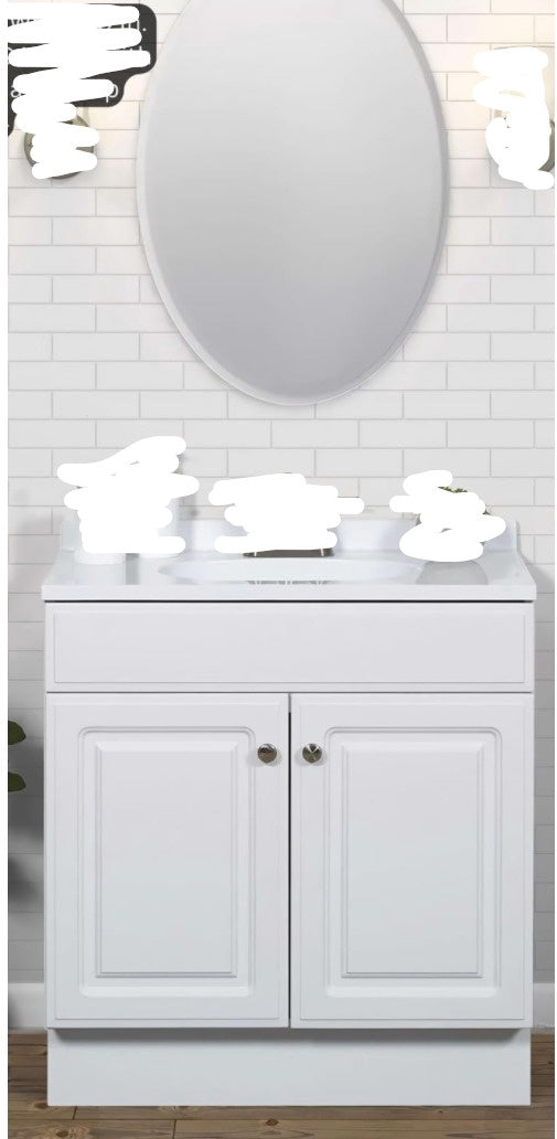 Bathroom Cabinet Zenith #RCB30WW White Vanity with White Cultured Marble Top 30"W X 35"H X18"D and Mirror