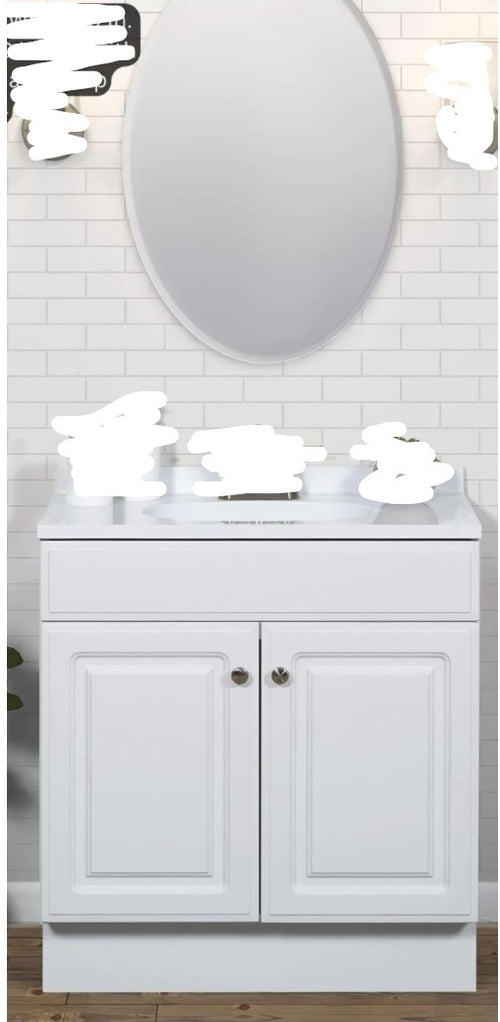 Bathroom Cabinet Zenith #RCB30WW White Vanity with White Cultured Marble Top 30"W X 35"H X18"D and Mirror