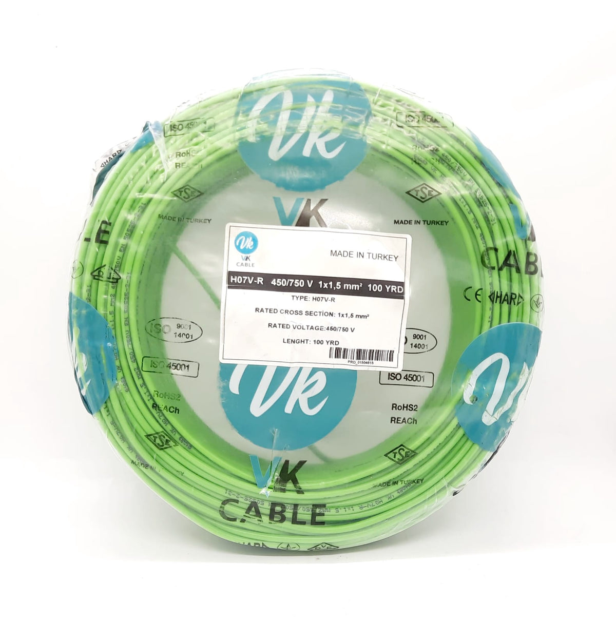 TURKEY Cable 1.5MM 1C VK/SENA YELLOW/GREEN Roll