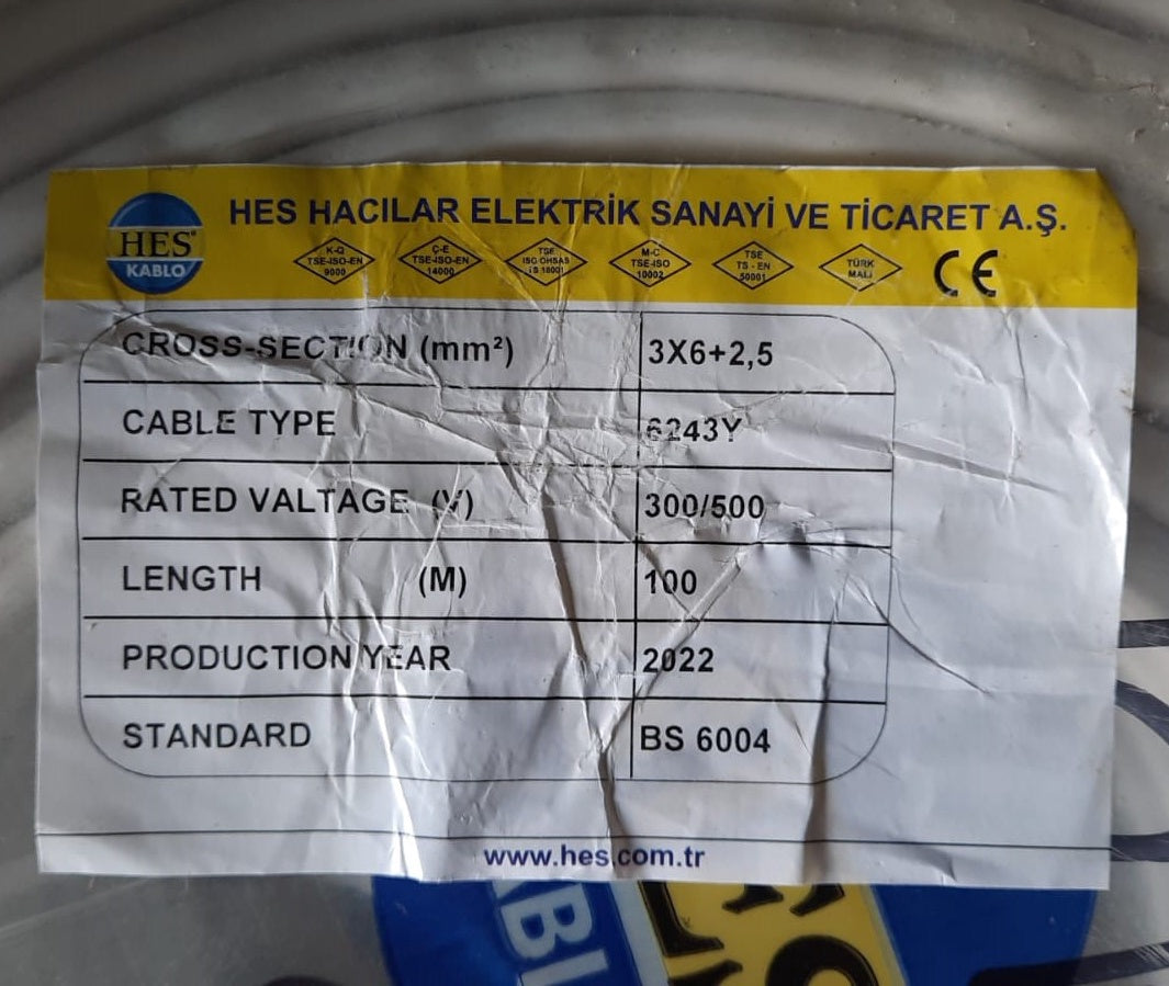 HES Cable 6MM 3C Flat W/EARTH Turkey Eland/ /Vk Yard