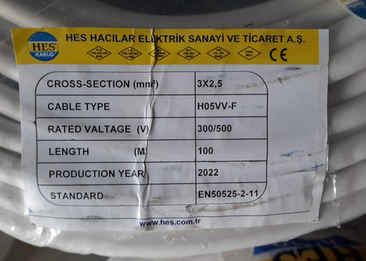 TURKEY Cable 2.5MM 3C Round Flex ELAND/HES Turkiye Yard