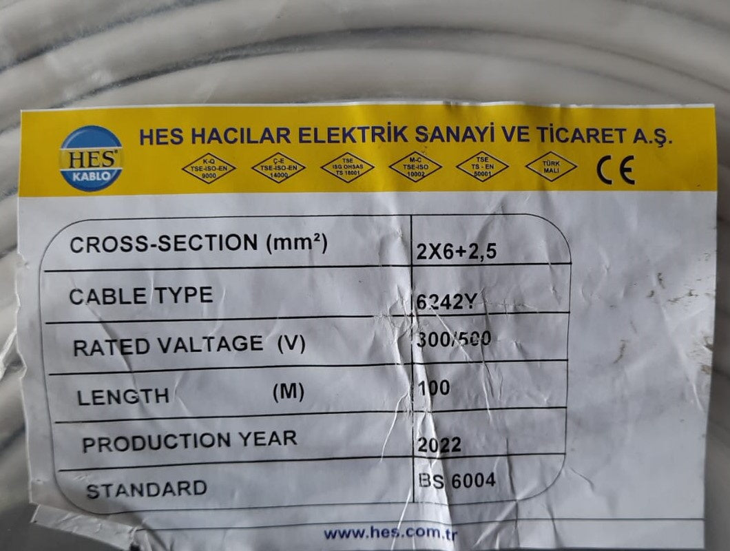 HES Cable 6MM 2C Flat with Earth Turkey Yard
