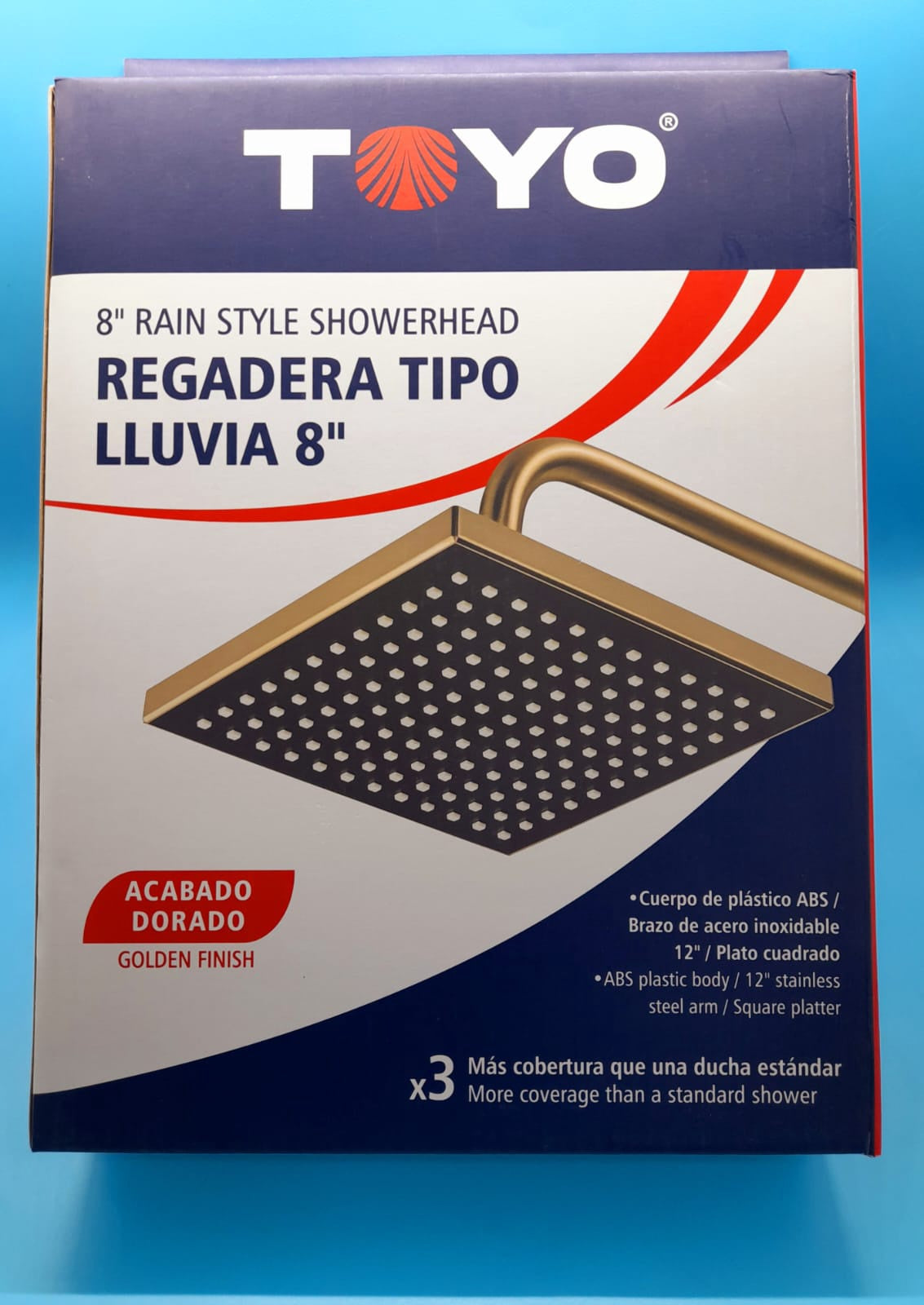 TOYO Shower Head Rain Style Square 8" Gold Finish FR-21864