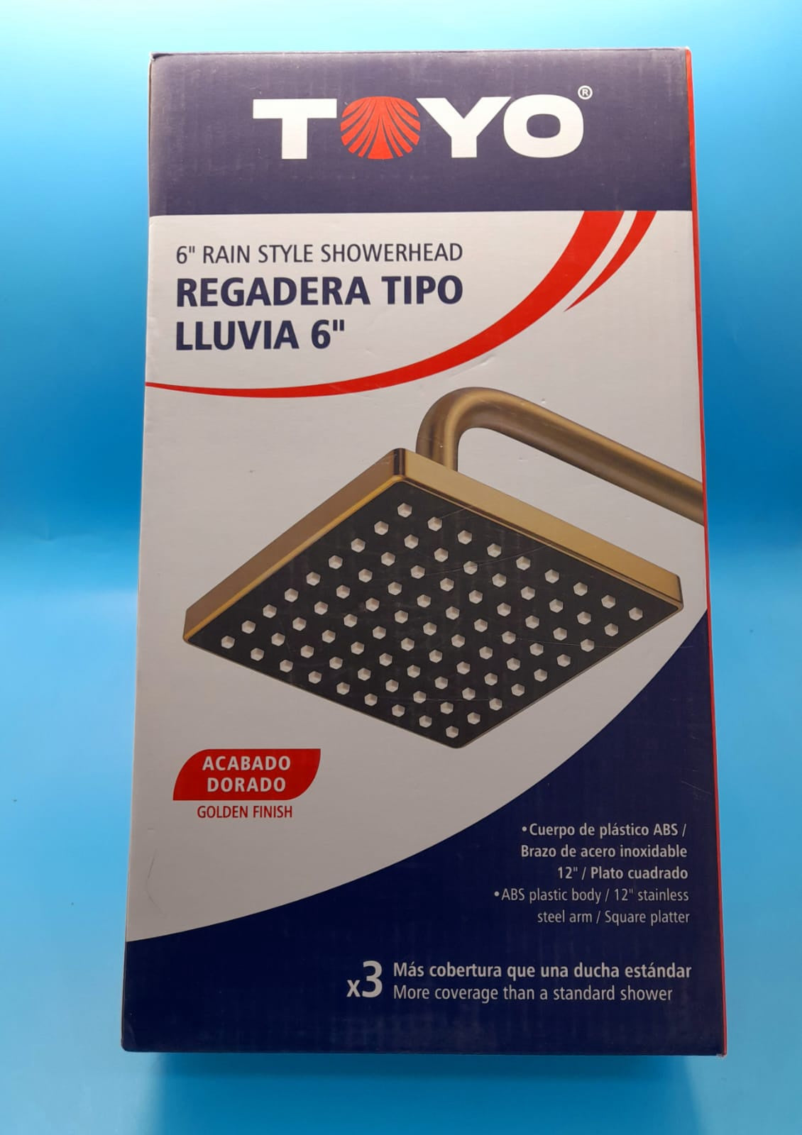 TOYO Shower Head Rain Style Square 6" Gold Finish FR-21863