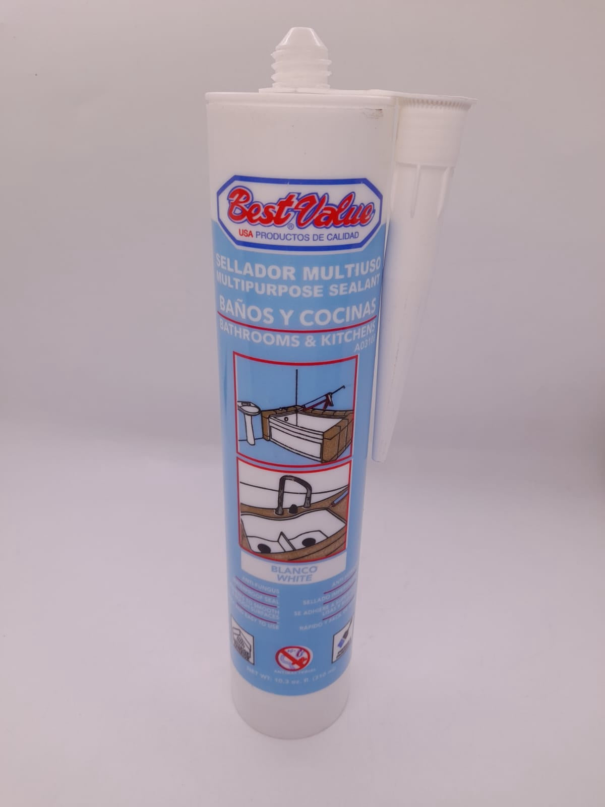 BEST VALUE Silicone Sealant 10.3 OZ White Bathroom & Kitchen A03108