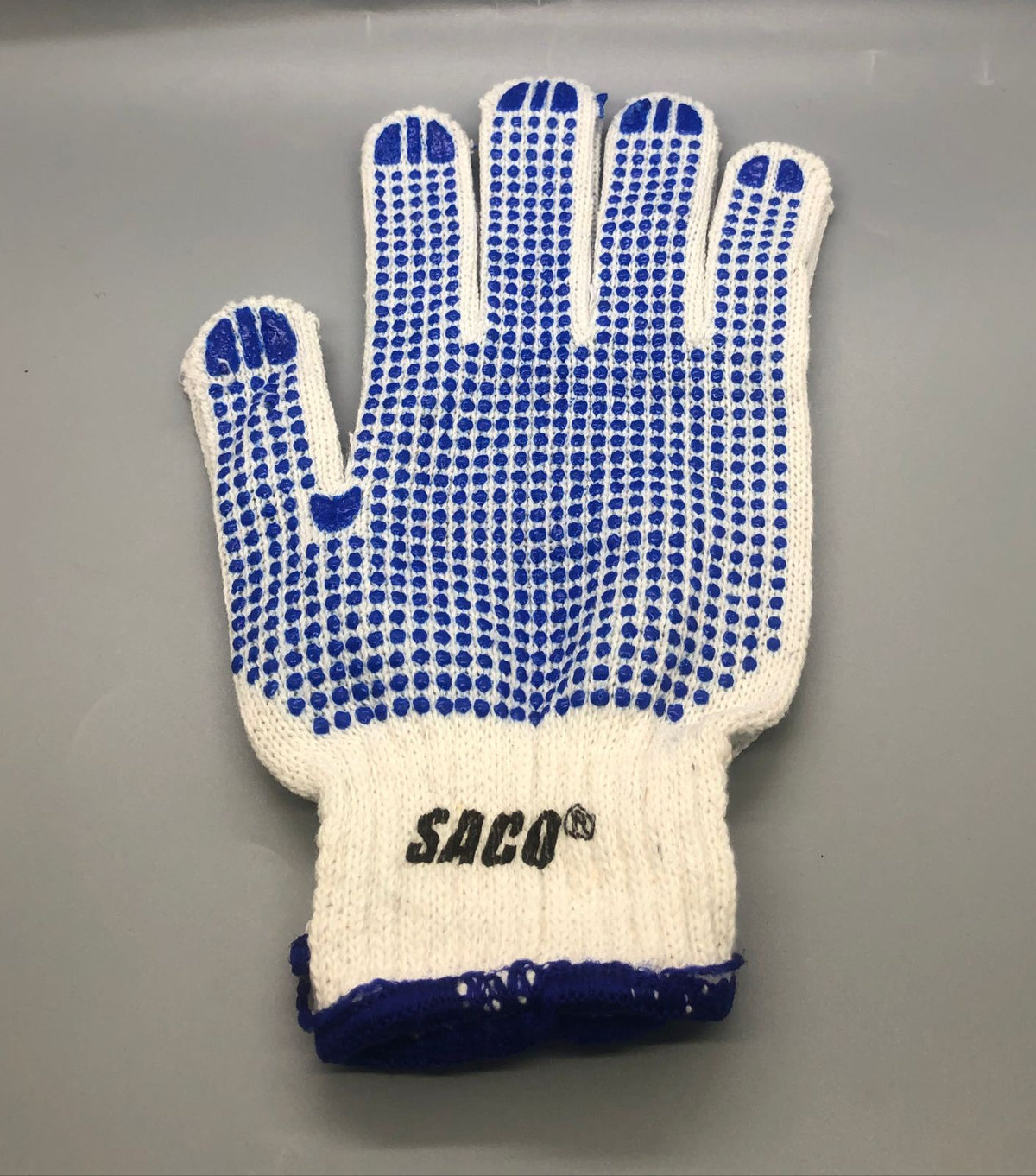 SACO Gloves Cloth BLACK/BLUE with Latex Dots