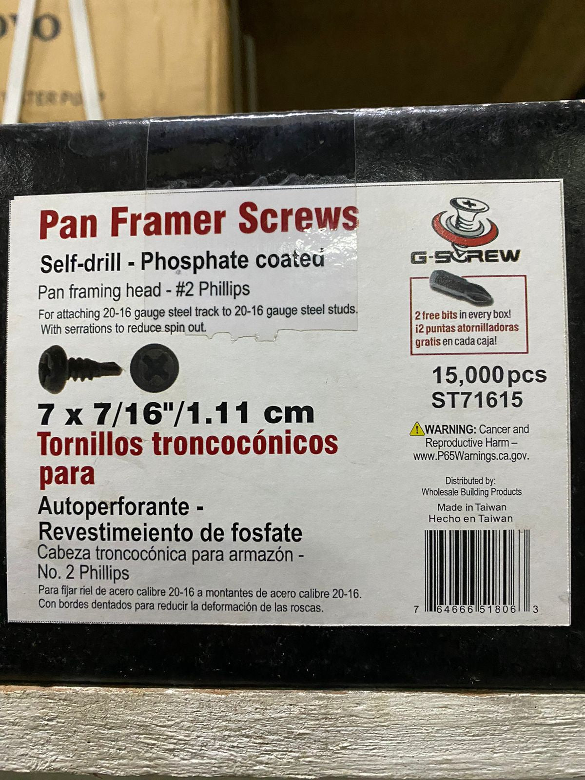 Screw Self Tap 7 X 7/16" Black Grip Tite Sold Per Box of 15000PCS Metal Tip