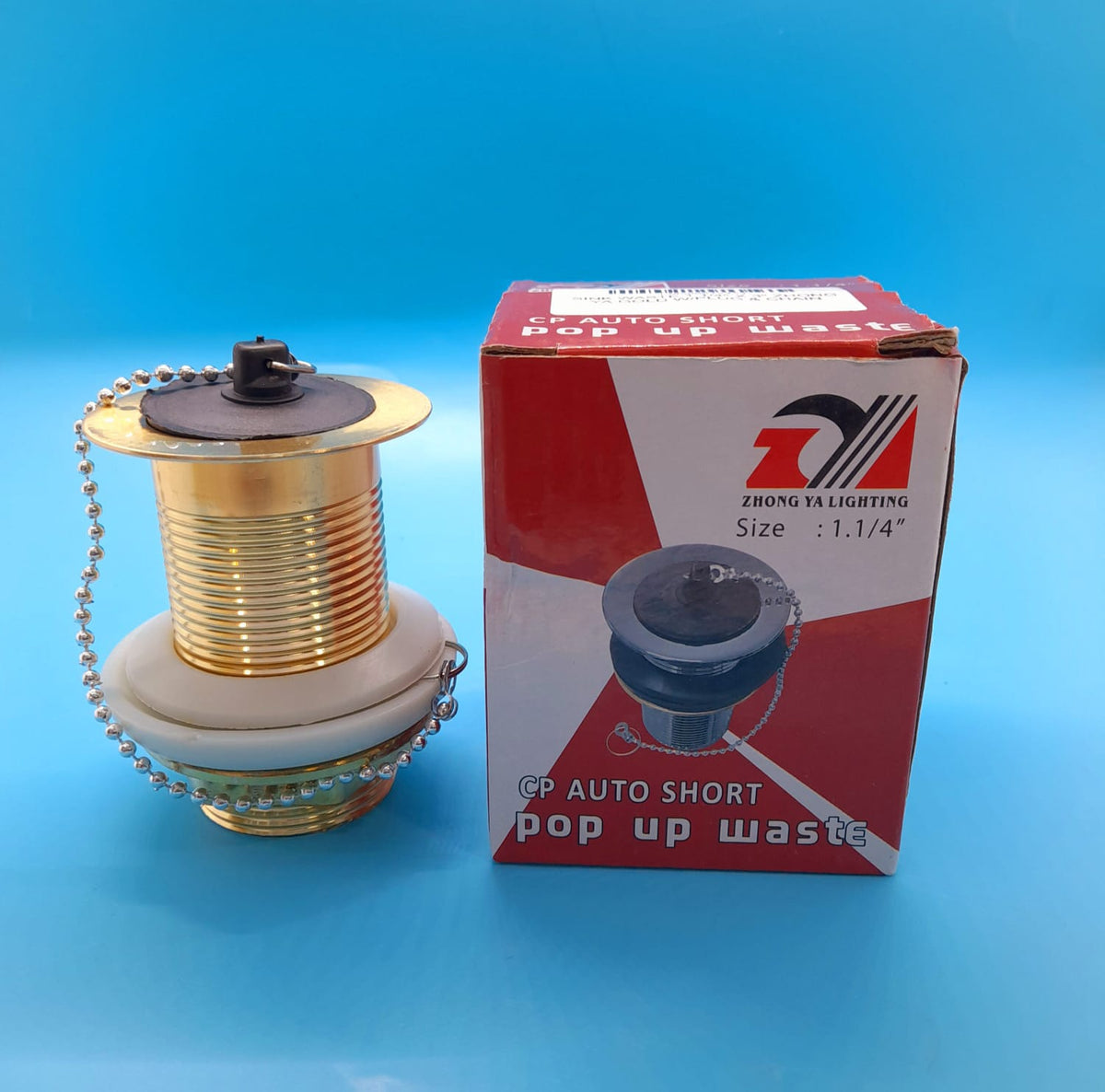 ZHONG YA LIGHTING Sink Waste 1 1/4" X 3" Zhong Ya Gold W/PLUG & Chain