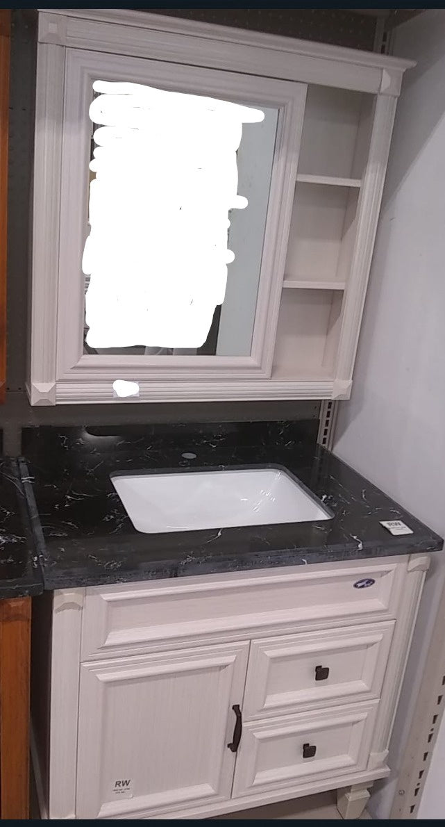 Bathroom Cabinet #8708 White with Sink and Mirror