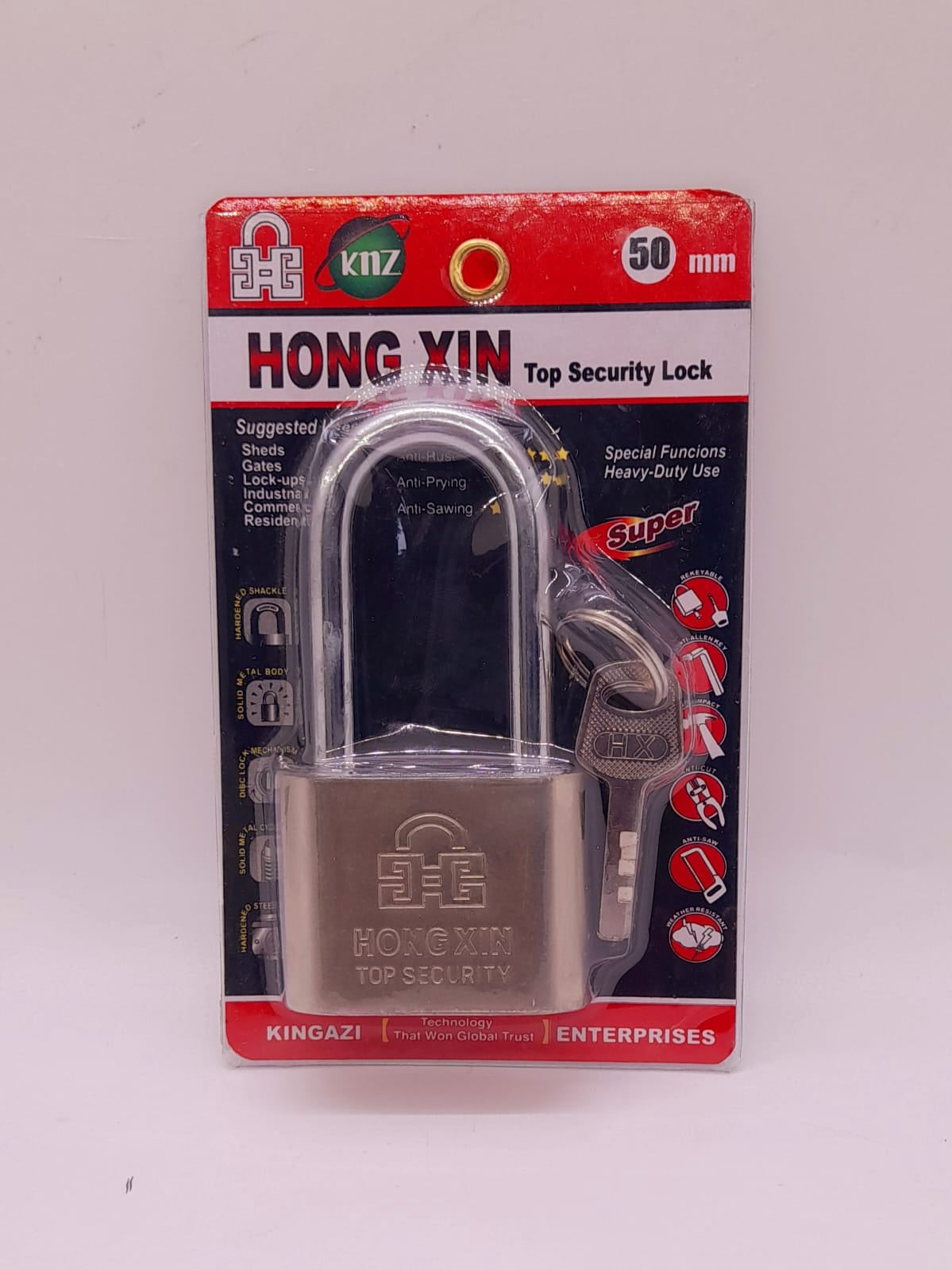 HONG XIN Padlock 50MM Long Shackle Chrome