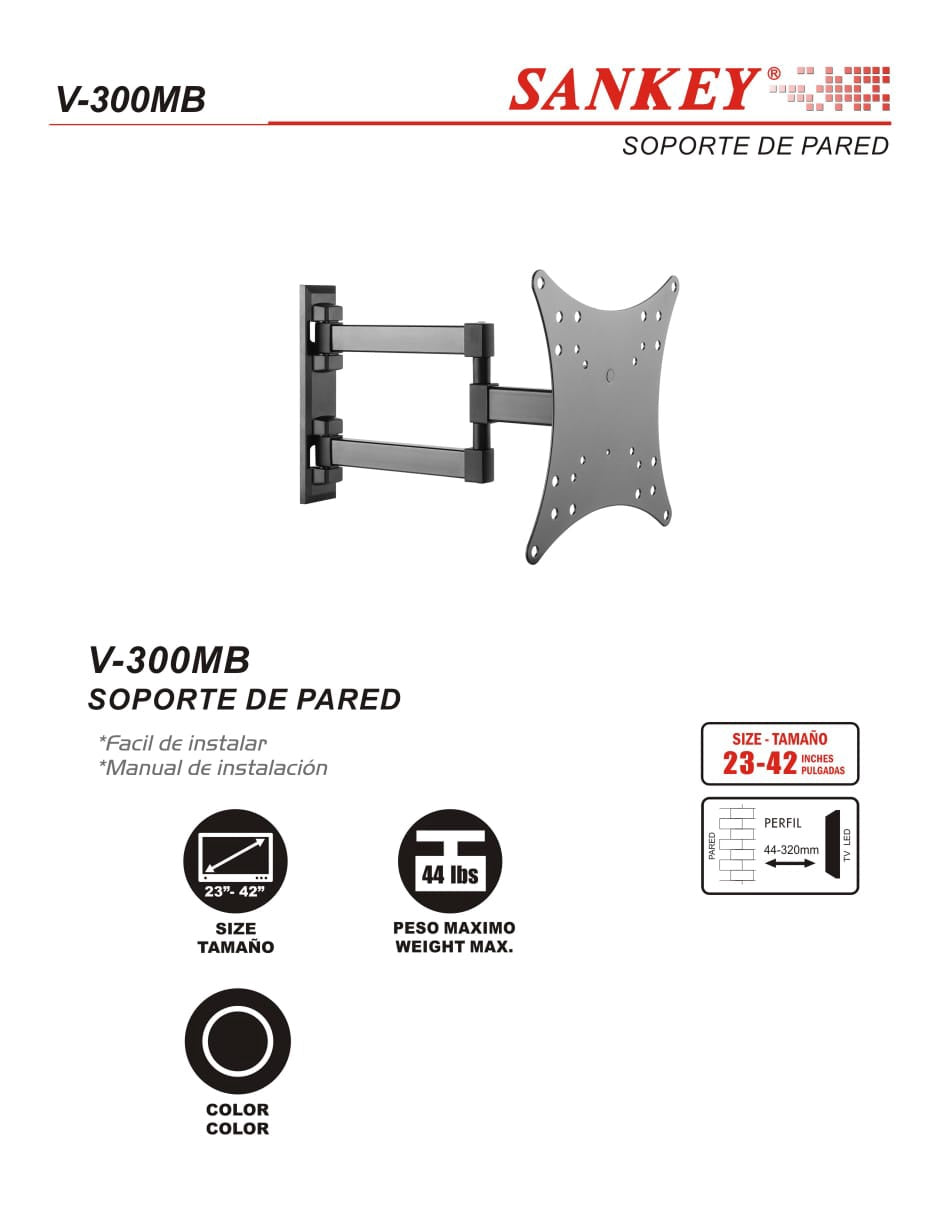 SANKEY TV Wall Bracket 23"-42" V-300MB Full Motion
