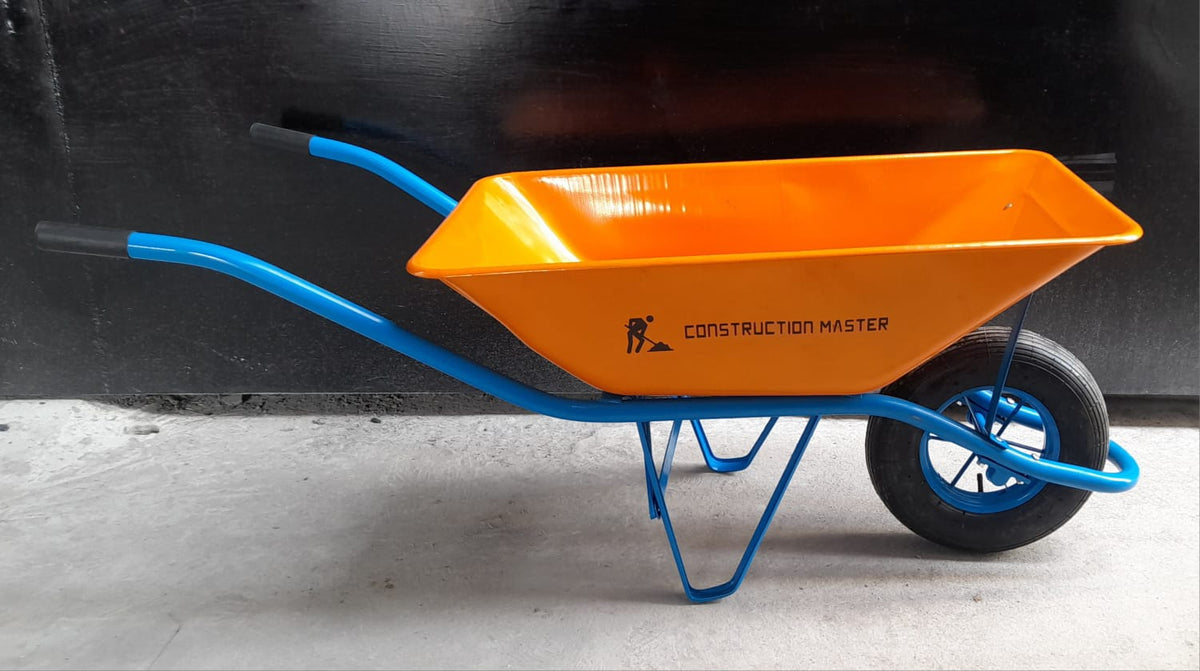Wheel Barrow Orange Tray Blue Handle Construction Master Air Wheel