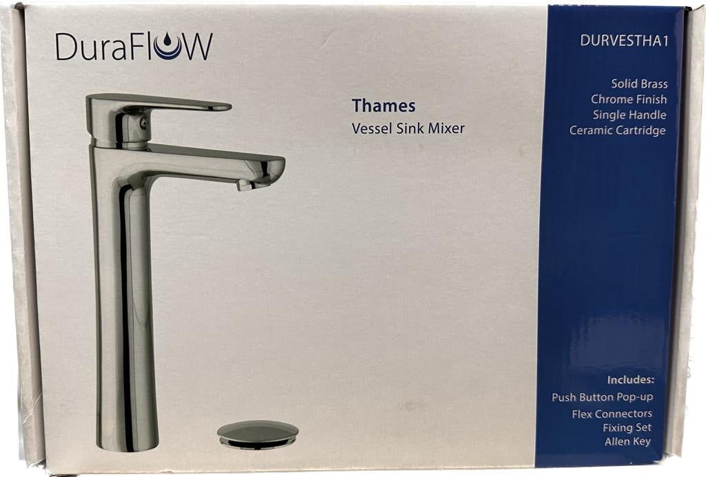 DURAFLOW Faucet Thames Vessel Sink Mixer DURVESTHA1 with Pop Up Waste and Flex Connectors