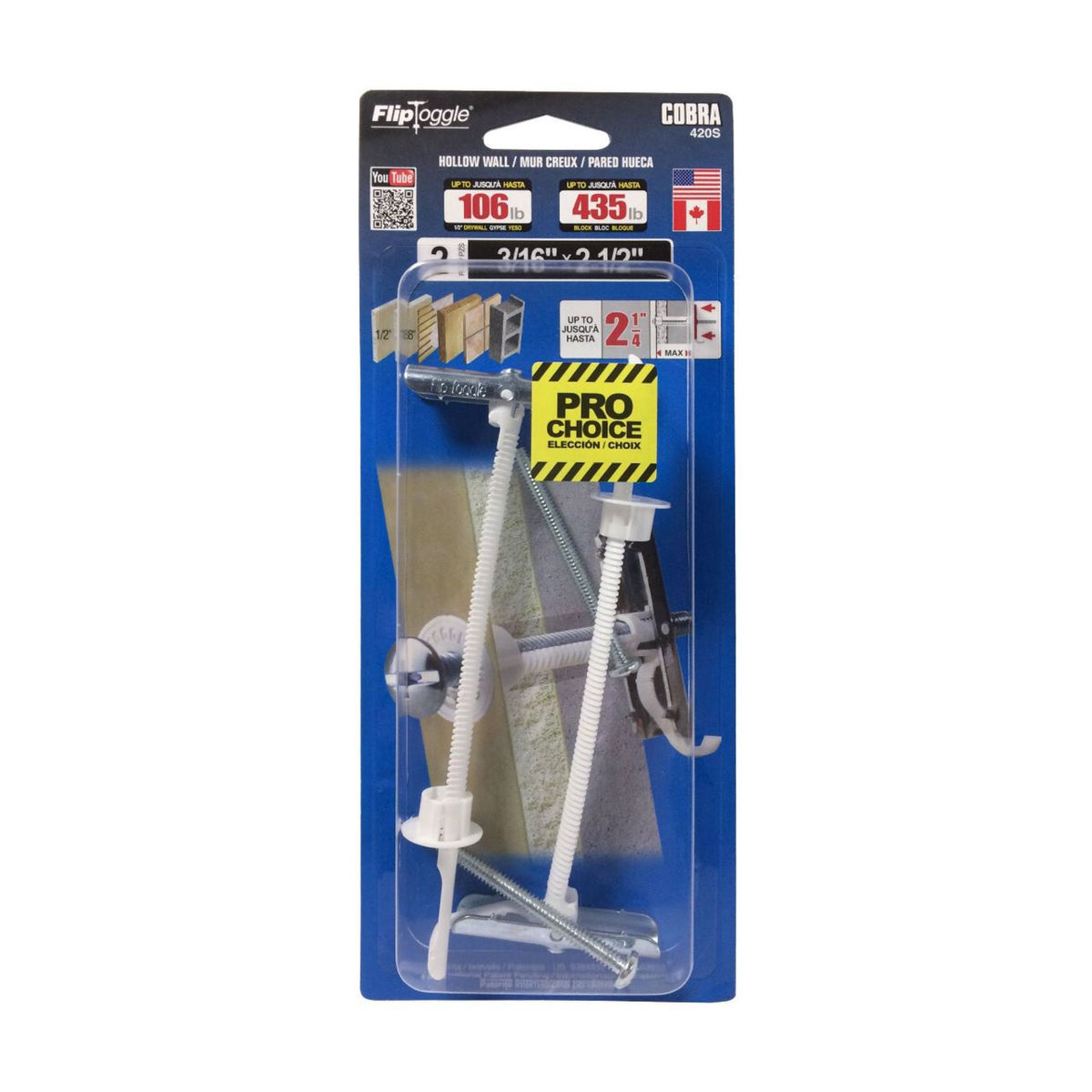 COBRA Flip Toggle 3/16" X 2 1/2" 2PCS Pack 420S