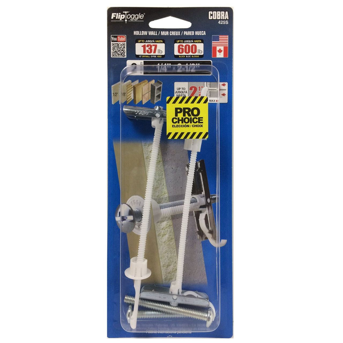 COBRA Flip Toggle 1/4" X 2 1/2" 2PCS Pack 425S