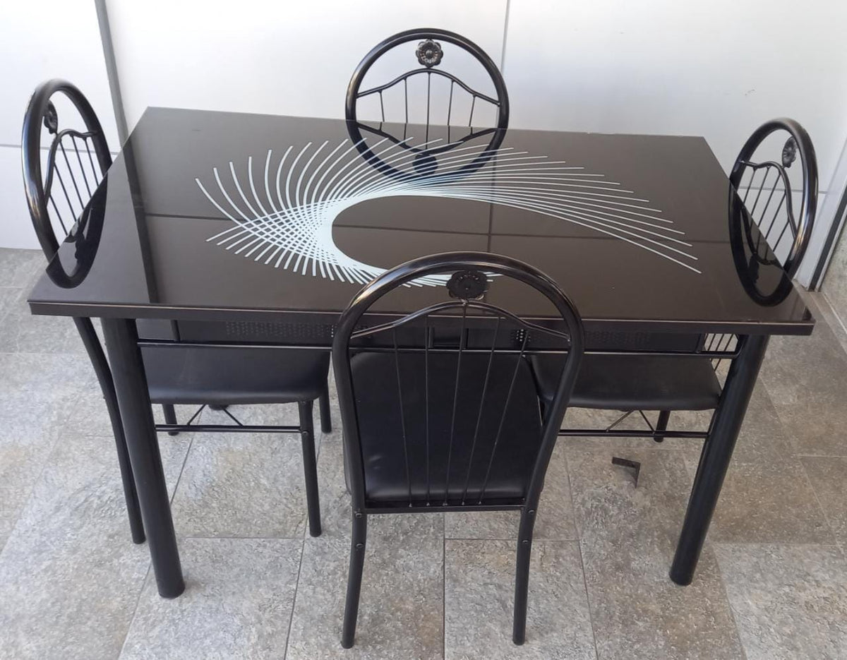 Glass Dining Table A31 Fan Shaped with 4 Chair Set