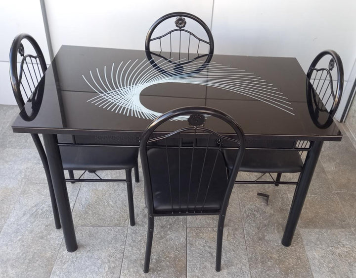 Glass Dining Table A31 Fan Shaped with 4 Chair Set