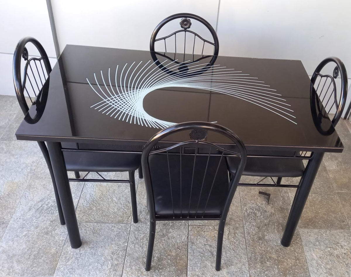 Glass Dining Table A31 Fan Shaped with 4 Chair Set