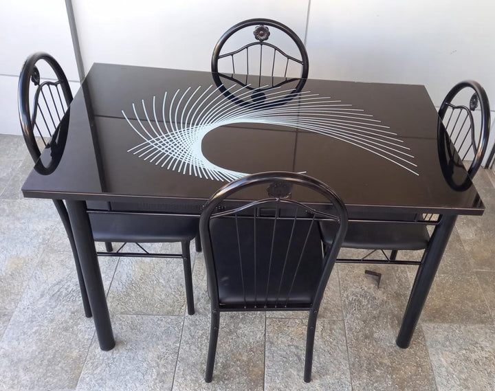 Glass Dining Table A31 Fan Shaped with 4 Chair Set