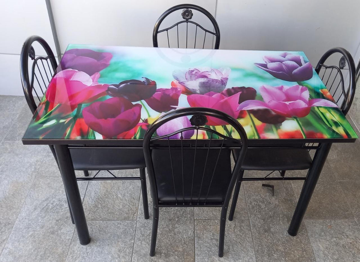 Glass Dining Table M27 with 4 Chair Set