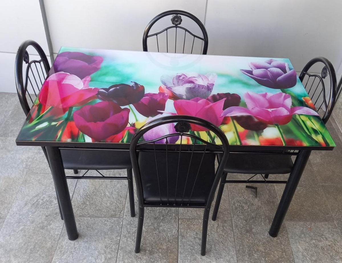 Glass Dining Table M27 with 4 Chair Set
