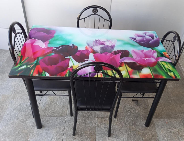 Glass Dining Table M27 with 4 Chair Set