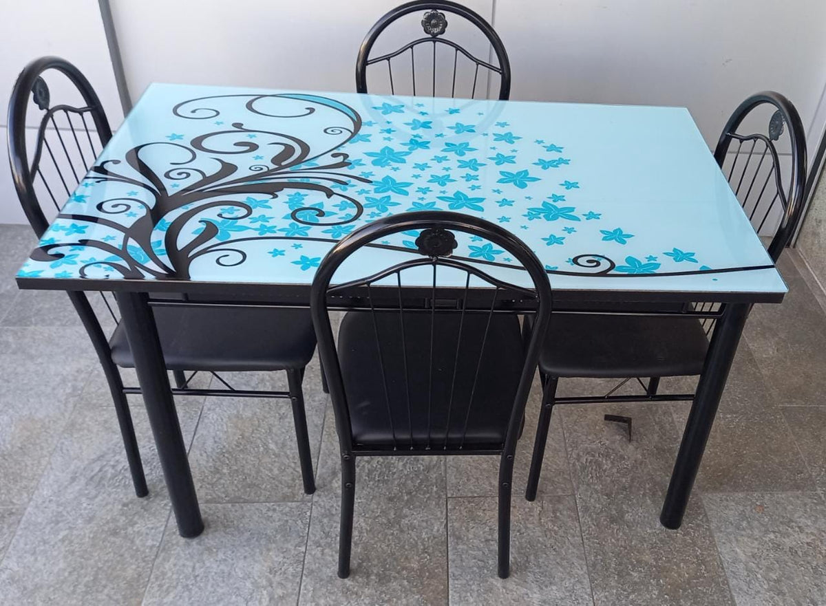 Glass Dining Table A8 with 4 Chair Set