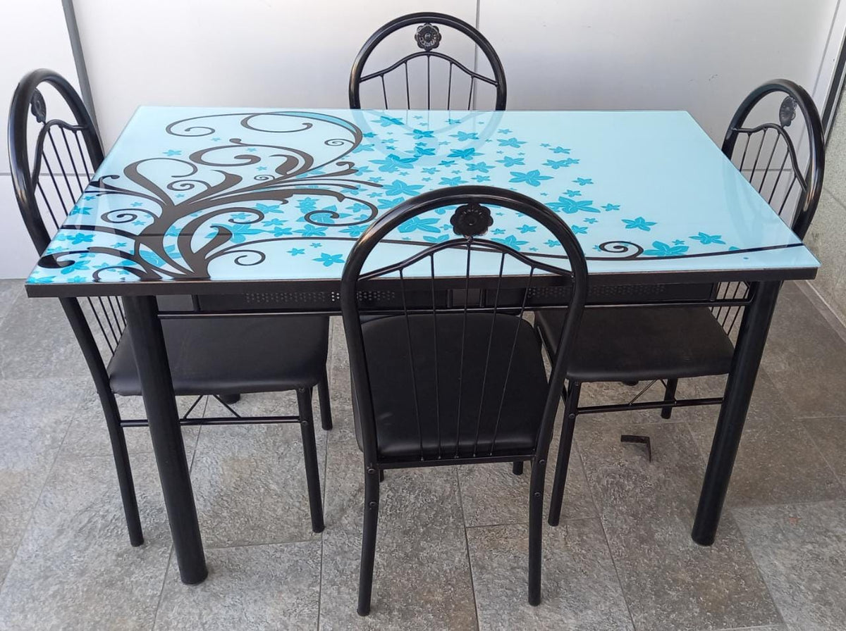 Glass Dining Table A8 with 4 Chair Set