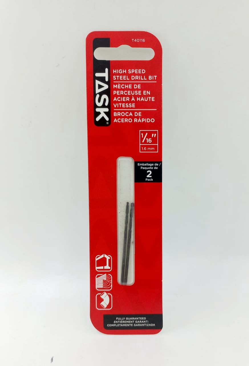 TASK Drill Bit Metal Hss 1/16" T40116 2PC Pk