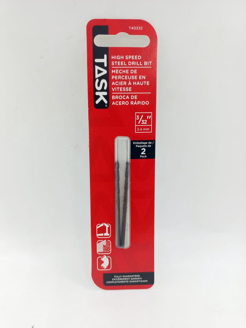 TASK Drill Bit Metal Hss 3/32" T40332 2PC Pk