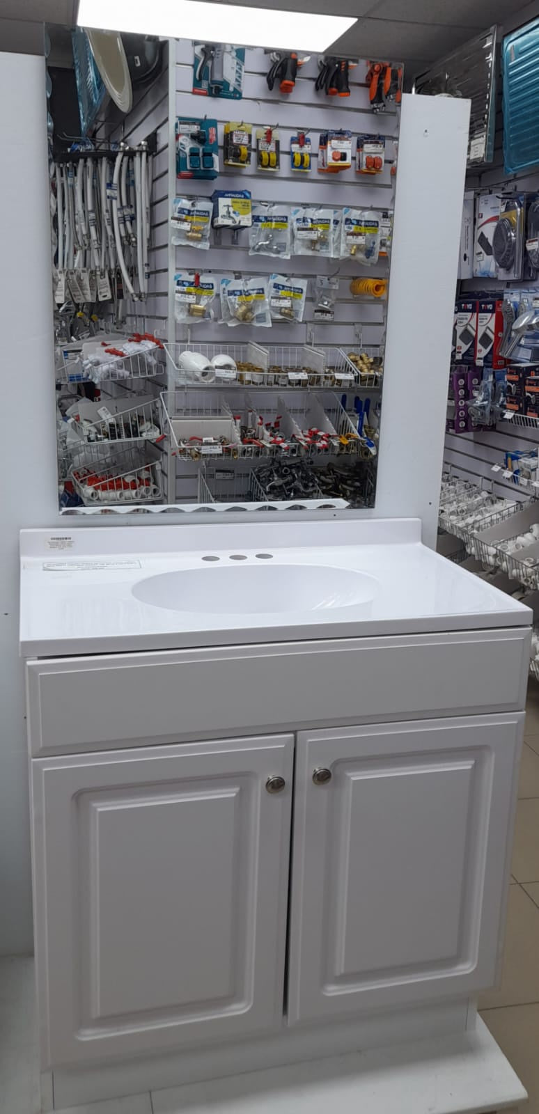Bathroom Cabinet Zenith #RCB30WW White Vanity with White Cultured Marble Top 30"W X 35"H X18"D and Mirror
