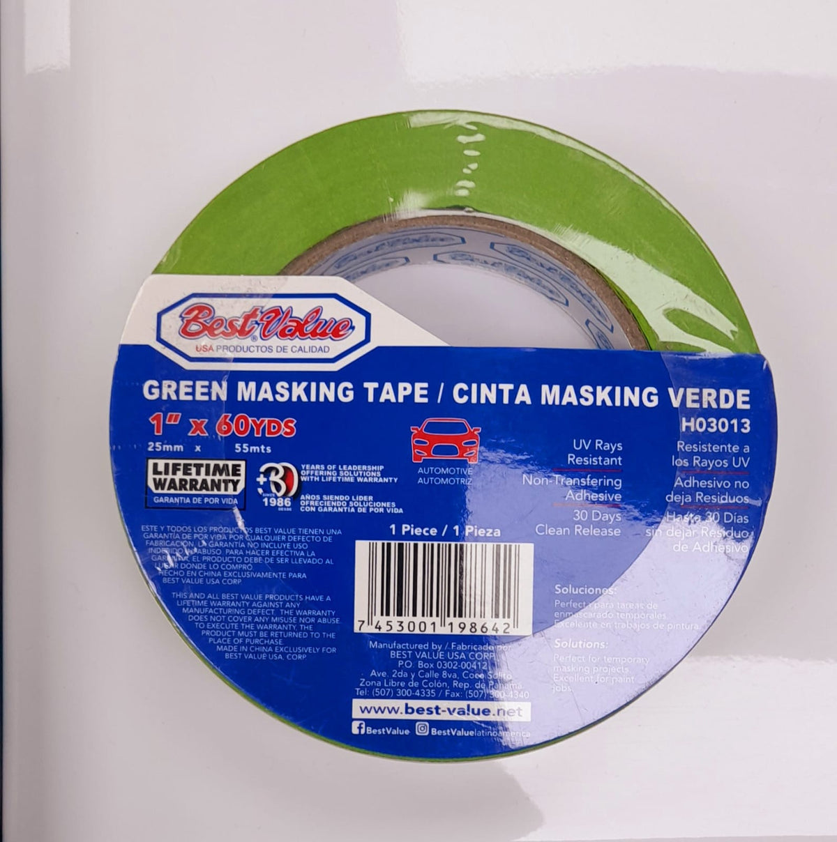 BEST VALUE Tape Masking Green 1" X 60YD H03013