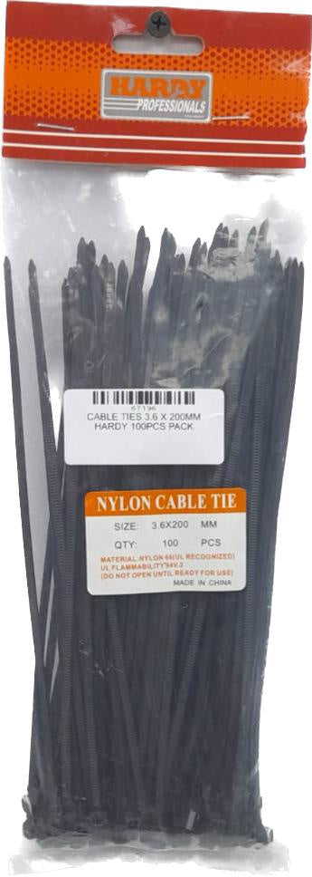 HARDY Cable Ties 3.6 X 200MM 100PCS Pack