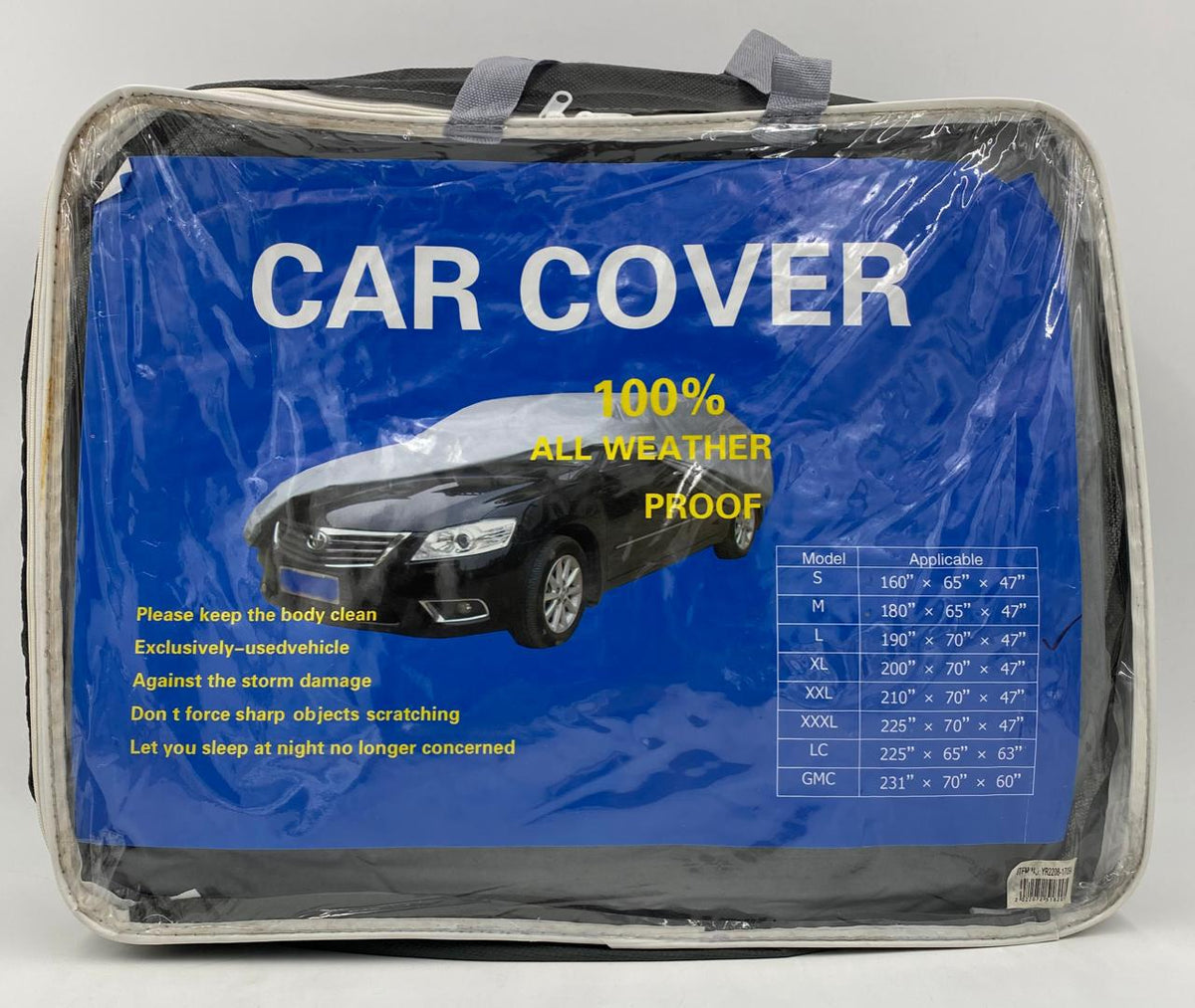 Car Cover L 190" X 70" X 47" YR2208-1709A 100% All Weather Proof