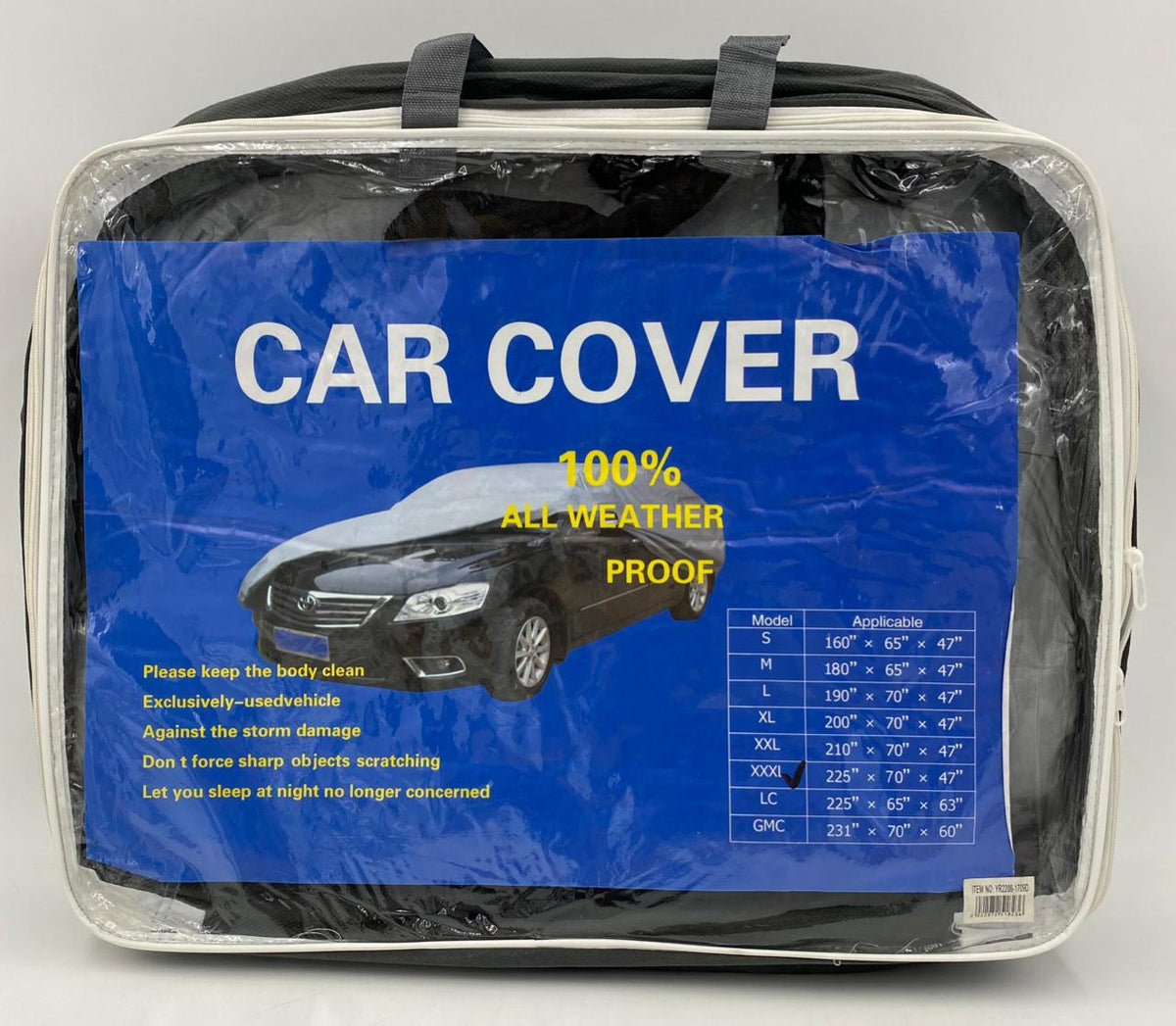 Car Cover Xxxl 225" X 70" X 47" YR2208-1709D 100% All Weather Proof