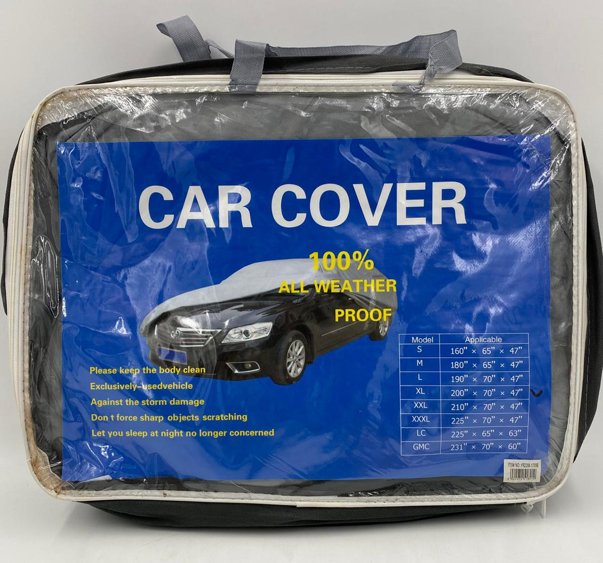 Car Cover Xl 200" X 70" X 47" YR2208-1709B 100% All Weather Proof