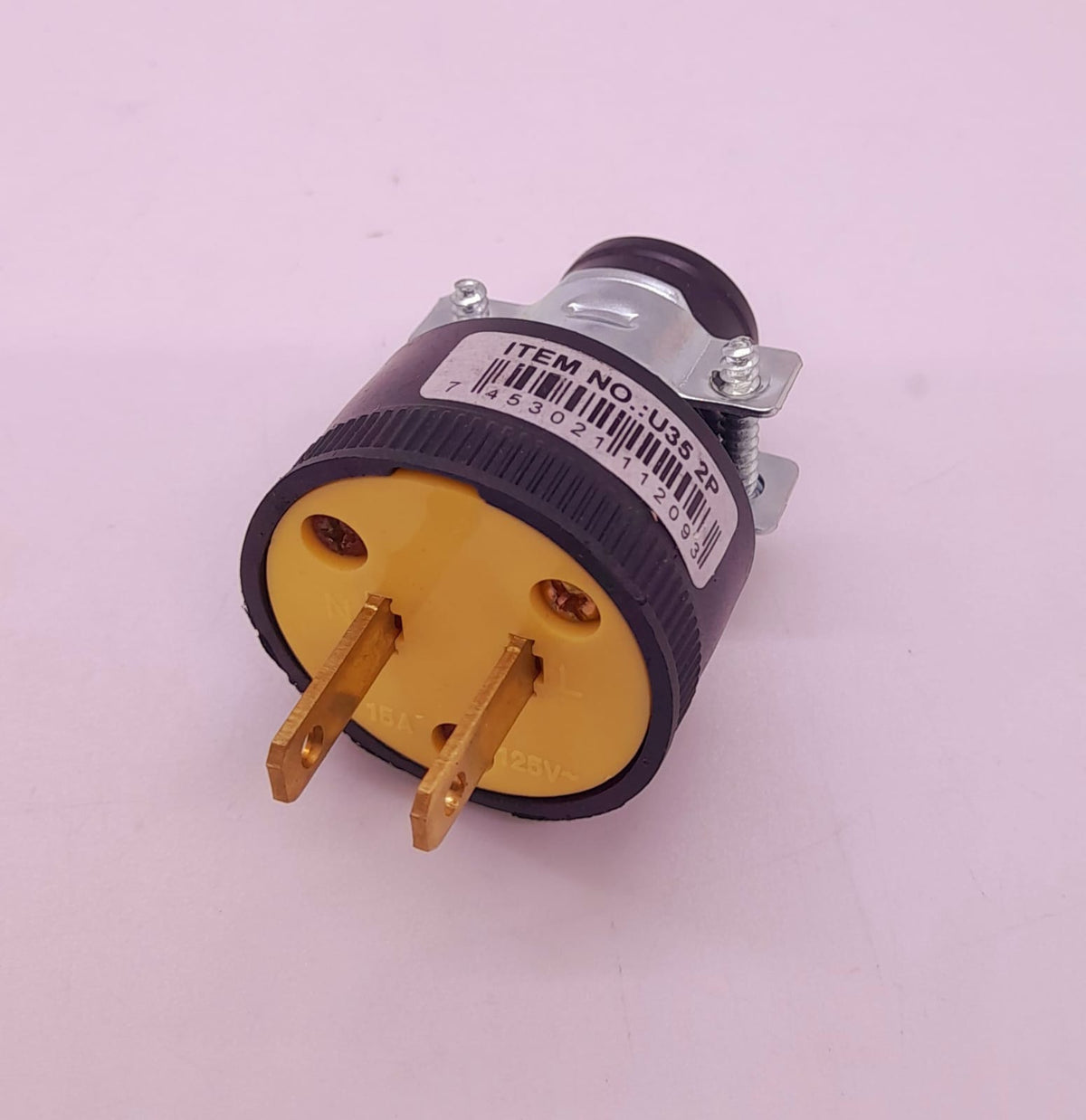 Plug 2 Pin 15AMPS U35 2P Voltage Black & Yellow Round