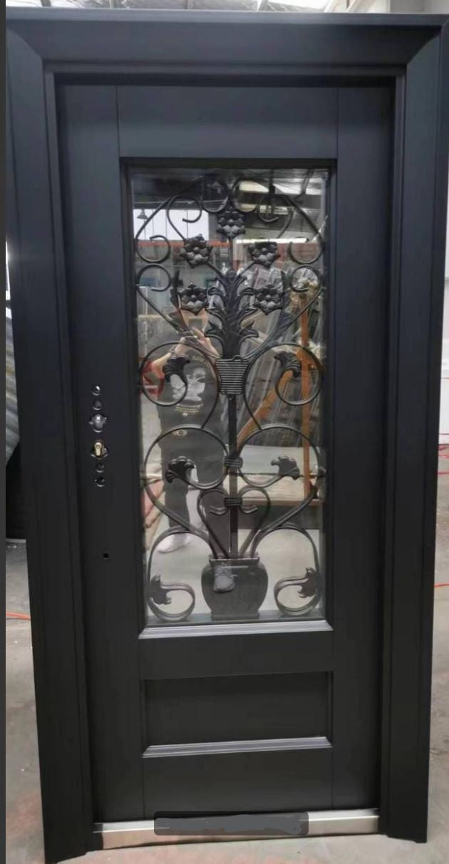 Door Metal Single Black Design W/GLASS ZYH-G105B 2050X960X70MM #925