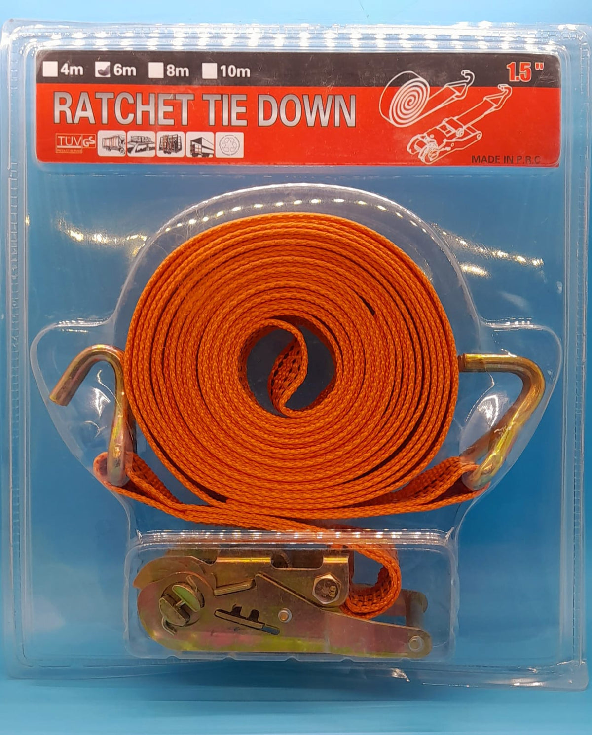 Ratchet Tie Down 1.5" 6M ORANGE/BLUE