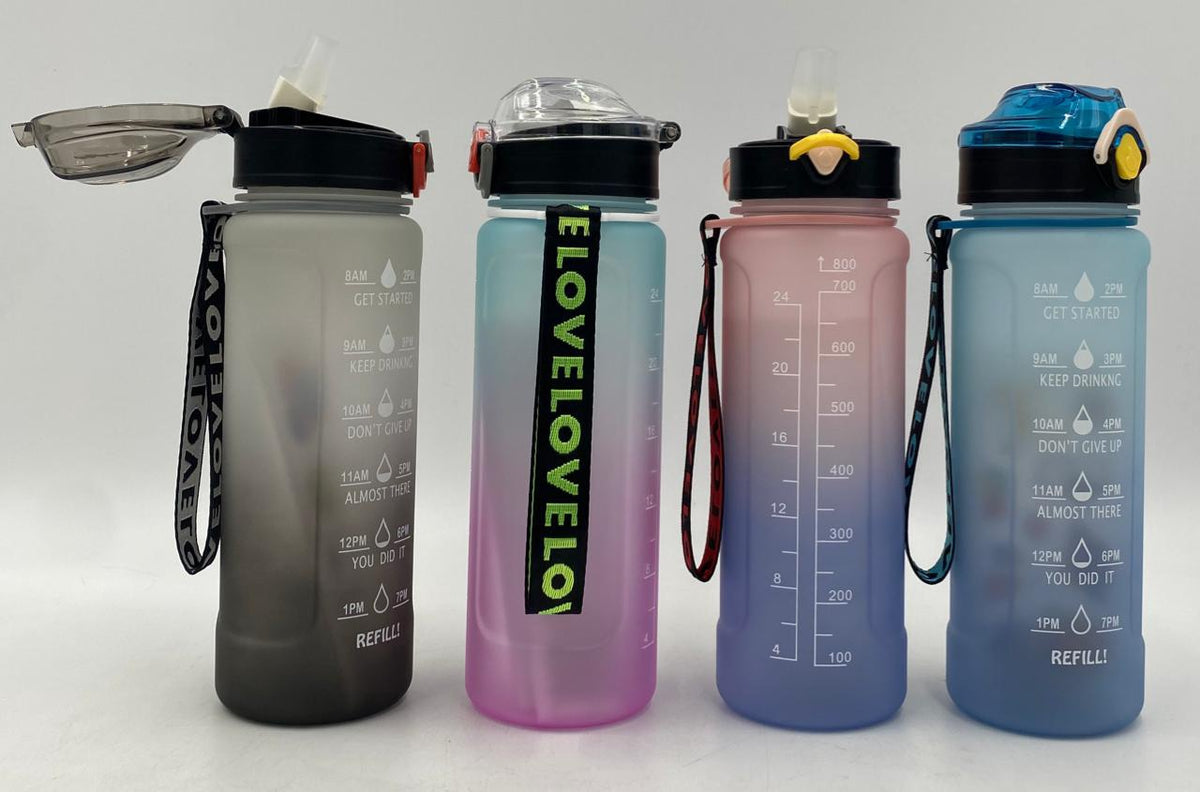 GENERIC Water Bottle 2255P Two Tone Plastic 800ML 7.5 X 24.5CM Large / Black Cap